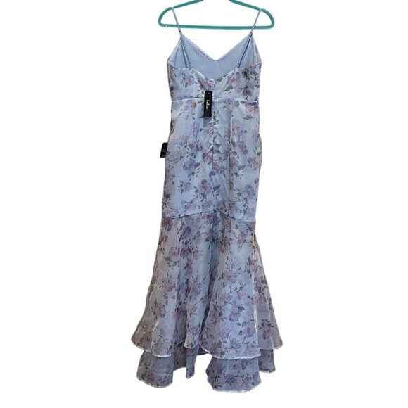 Lulus Pure Splendor Organza Trumpet Maxi Dress Womens Size M Light Blue Floral - Picture 6 of 12
